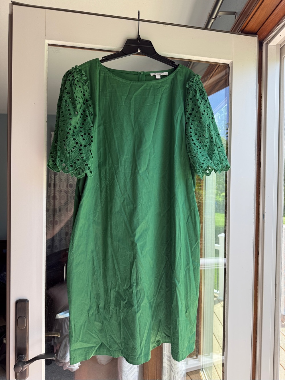 Chico’s Green Eyelet Embroidered Sleeve Dress